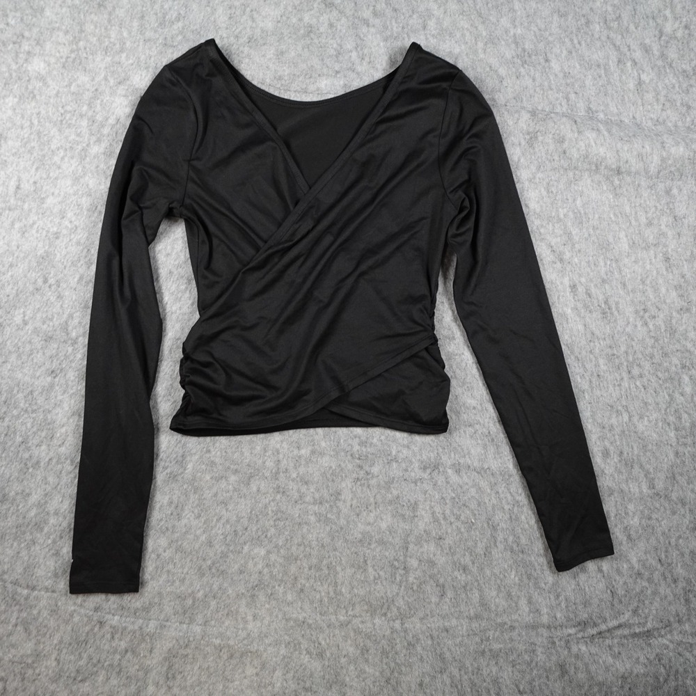 Fabletics Top Women XS/S? Black Long Sleeve Surplice Ruched V Neck Activewear